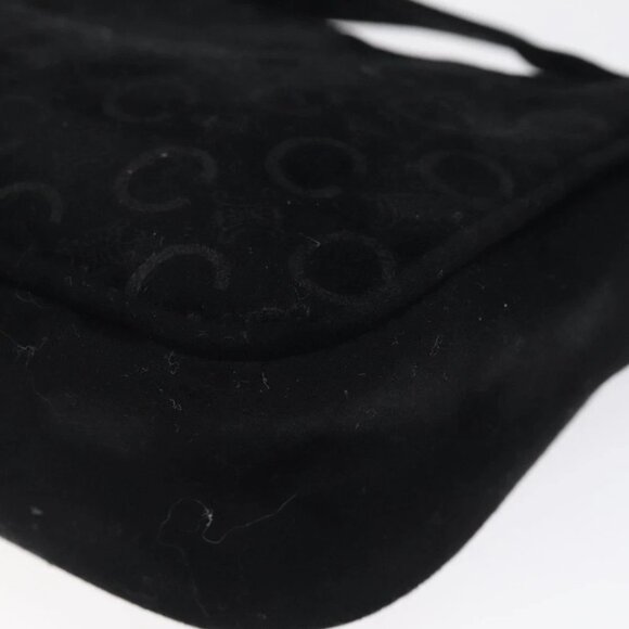 CELINE C Macadam Canvas Hand Bag Suede Black Gold Auth sw301 - Picture 10 of 15